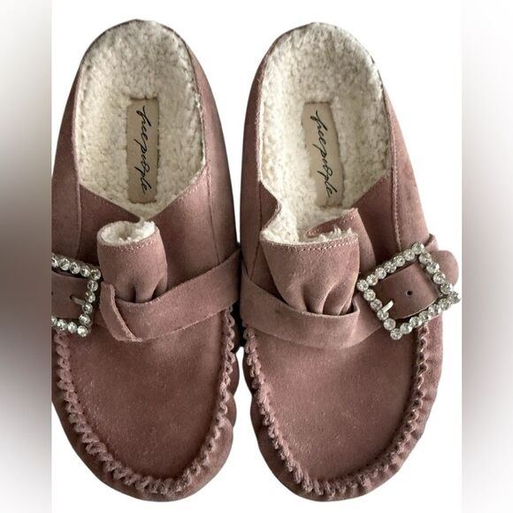NWOT Free People Diamonte Buckle Slip on Buckle Mules in Blush Pink - Picture 6 of 12